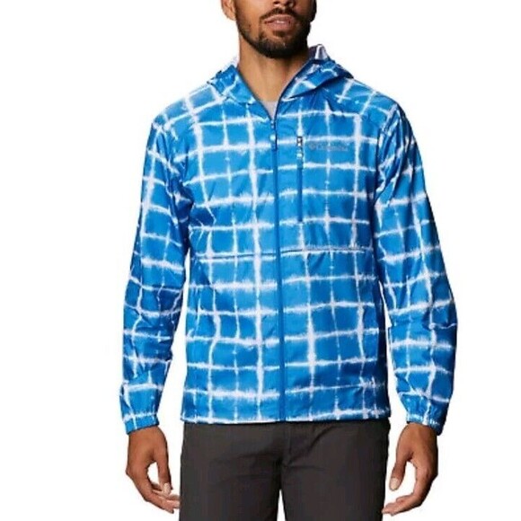 COLUMBIA Flash Forward Windbreaker Jacket sz L Medium Blue White Panel Print - Picture 1 of 8